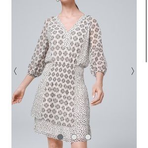 WHBM Black & White Mixed Print Tiered Blouse Dress